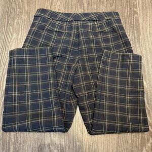 Ann Taylor Kate Fit Plaid Pants - Navy and Gold - Size 10 - Lined